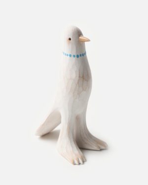 Ceramic Clay Sculpture by Yi Shao Jie Mo - Bird with Blue Pearl Necklace