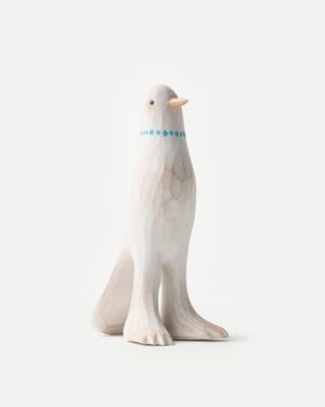 Ceramic Clay Sculpture by Yi Shao Jie Mo - Bird with Blue Pearl Necklace